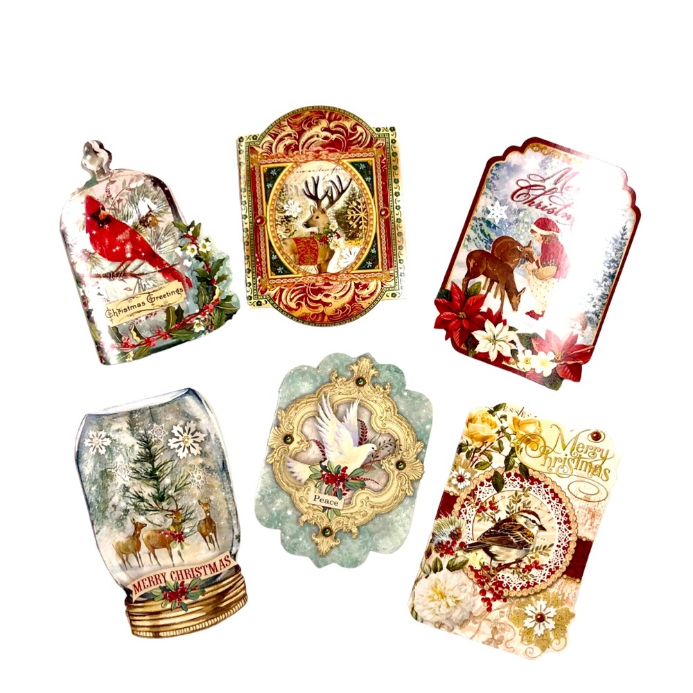 Punch Studio Forest Friends Die-Cut Holiday Ephemera Note Cards (67119), 24 ct